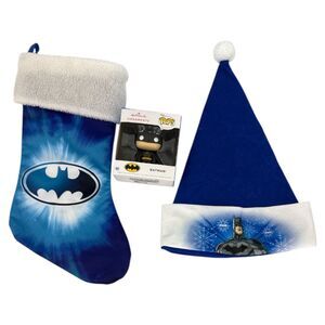 Batman Hallmark Ornament Santa Hat Stocking collectible Holiday Super Hero